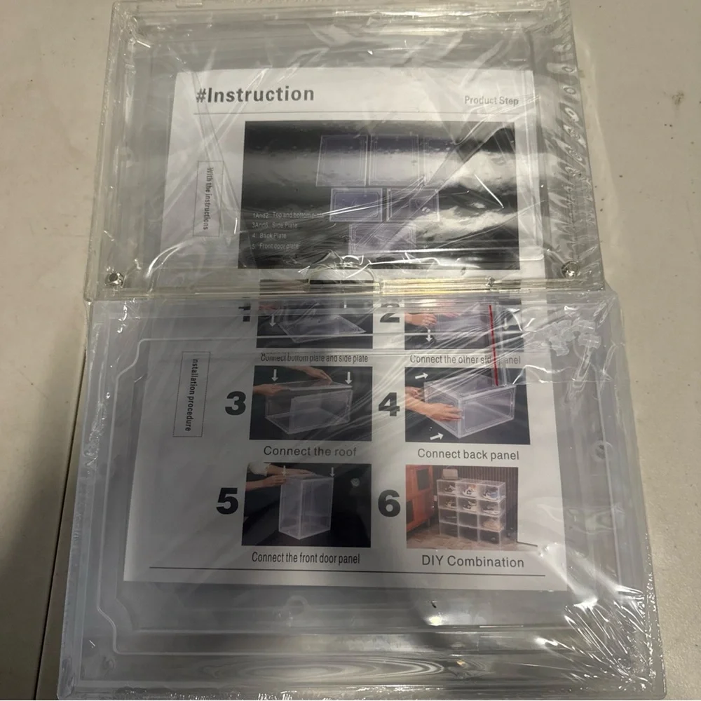 6x Clear Magnetic Shoe Storage Boxes Drop Front Sneaker Organizer Stackable